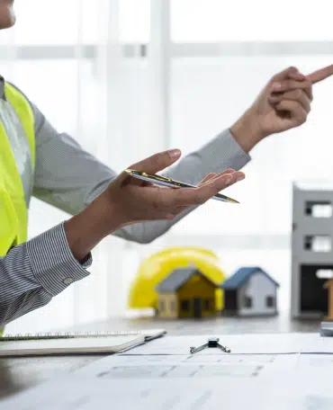 Personne discutant de plans de construction